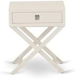 East West Furniture NL19F-1HA05 2 Piece Modern Bedroom Set - Full Size Button Tufted Bed - Linen white Velvet Fabric Upholstered Headboard and a Linen white Finish Nightstand