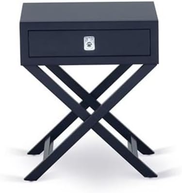 East West Furniture FN11F-1HA15 2-Piece Fannin Full Size Bedroom Set with 1 Wood Bed Frame and a Mid Century Modern Nightstand - Reliable and Durable Manufacturing - Denim Blue Linen Fabric