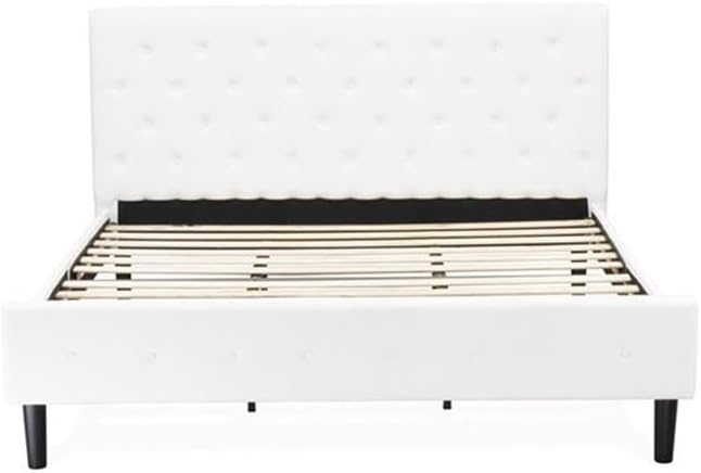 East West Furniture NL19K-1VL14 2 Piece Bedroom Set - Button Tufted King Size Bed - Linen white Velvet Fabric Upholstered Headboard and an Urban Gray Finish Nightstand