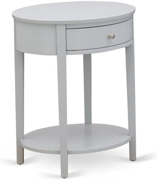 East West Furniture NL19F-1HI14 2 Piece Full Size Bedroom Set - Button Tufted Bed Frame - Linen white Velvet Fabric Upholstered Headboard and an Urban Gray Finish Nightstand