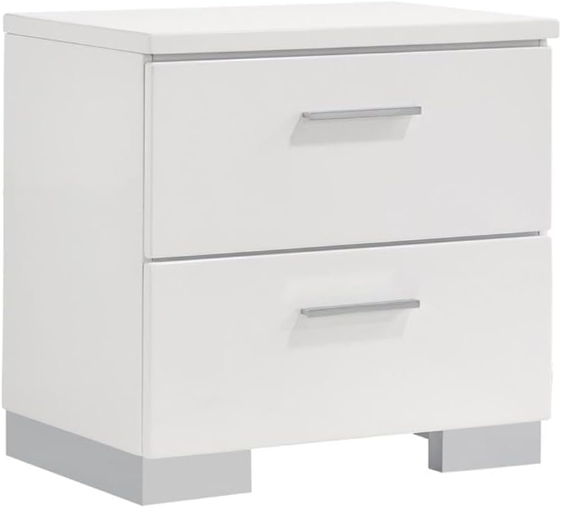 Pemberly Row 5-Piece Faux Leather Bedroom Set, Full Size, Glossy White Finish, Touch Lighting Headboard, Chrome Hardware, Felt-Lined Drawers, Includes Bed, Nightstand, Chest, Dresser, Mirror
