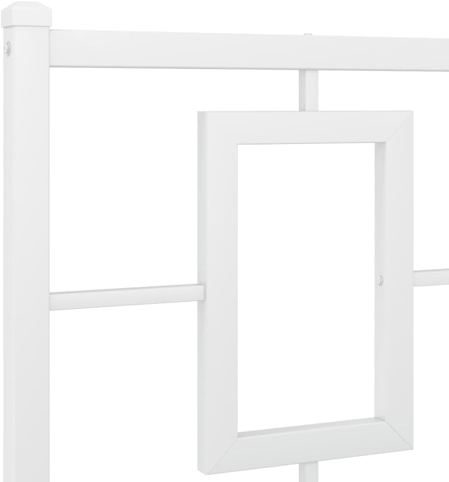 White Powder-Coated Steel King Bed Frame, Rectangular Metal Platform for King Size Mattress, Modern Bedroom Furniture with Under-Bed Storage