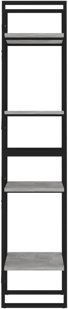 4-Tier Industrial Bookshelf, Modern Book Cabinet with Concrete Gray and Black Finish, Tall Storage Rack for Living Room, Home Office, Bedroom, 55.1 Inch Height