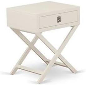 East West Furniture NL19F-1HA05 2 Piece Modern Bedroom Set - Full Size Button Tufted Bed - Linen white Velvet Fabric Upholstered Headboard and a Linen white Finish Nightstand