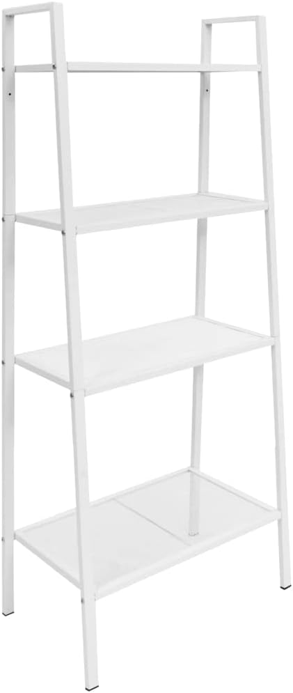White Metal Steel Display Shelf, 4-Tier Ladder Storage for Books, Plants, Decor, 14x24.4x58.3 in, Matte Finish, Indoor Home Storage