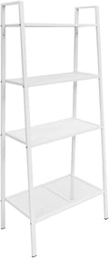 White Metal Steel Display Shelf, 4-Tier Ladder Storage for Books, Plants, Decor, 14x24.4x58.3 in, Matte Finish, Indoor Home Storage