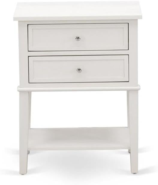 East West Furniture NL19F-1VL0C 2 Piece Bedroom Set - Full Size Button Tufted Bed - Linen white Velvet Fabric Upholstered Headboard and a Wire Brushed Butter Cream Finish Nightstand