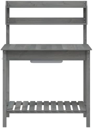 Potting Table with Sink, Solid Wood Garden Workstation, Outdoor Planting Bench with Drawer and Storage Shelves, 147.5x44x139.5 cm