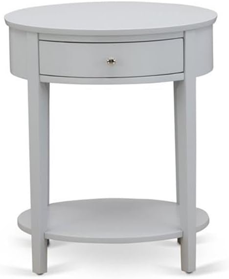 East West Furniture NL19F-1HI14 2 Piece Full Size Bedroom Set - Button Tufted Bed Frame - Linen white Velvet Fabric Upholstered Headboard and an Urban Gray Finish Nightstand