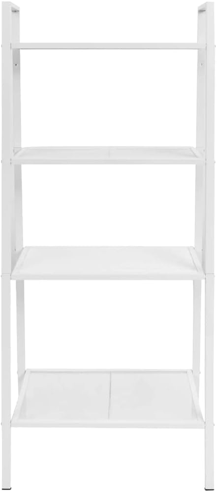 White Metal Steel Display Shelf, 4-Tier Ladder Storage for Books, Plants, Decor, 14x24.4x58.3 in, Matte Finish, Indoor Home Storage