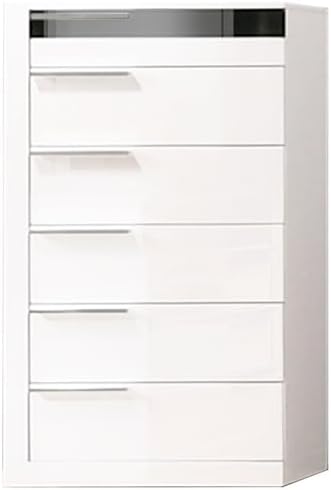 4Pc Eastern King Size Modern Bedroom Set, White/Black Lacquer Finish Wood Bed with 2X Nightstand and Tallboy, Luxury Bedroom Furniture