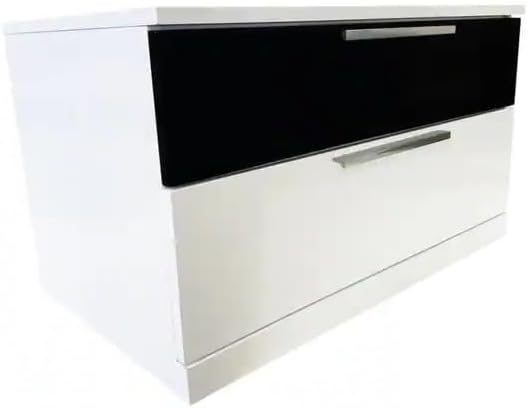 Modern Lacquer 6-Piece California King Bedroom Set with LED Lightbox Console | High Gloss Finish Wood Bedroom Furniture Set, White/Black