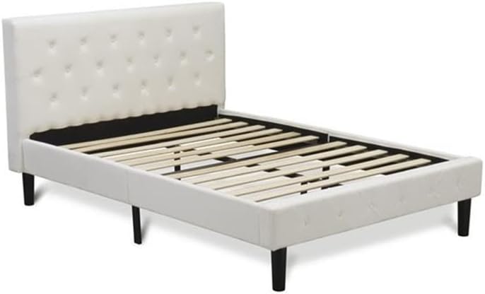 East West Furniture NL19F-1VL14 2 Piece Bed Set - Button Tufted Full Size Bed - Linen white Velvet Fabric Upholstered Headboard and an Urban Gray Finish Nightstand