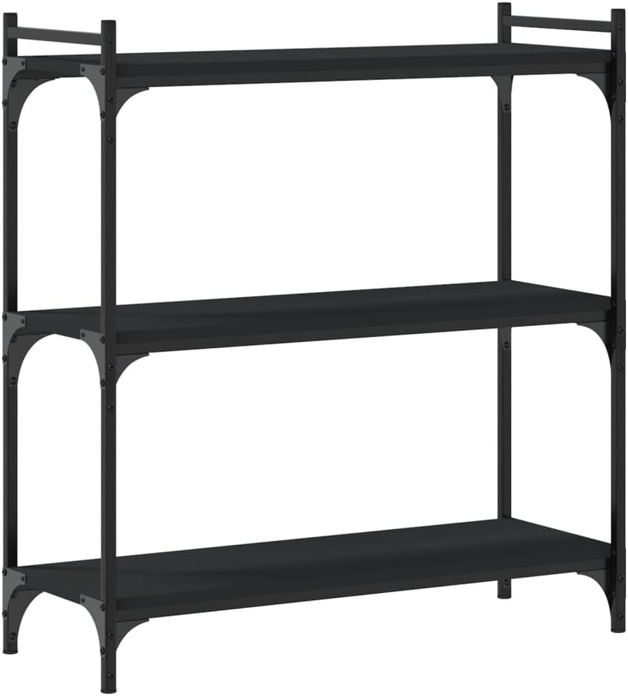 Black Engineered Wood Bookcase, 3-Tier Adjustable Shelves for Living Room, Sturdy Metal Frame Display Storage Unit with Matte Finish, 31.5' Wide