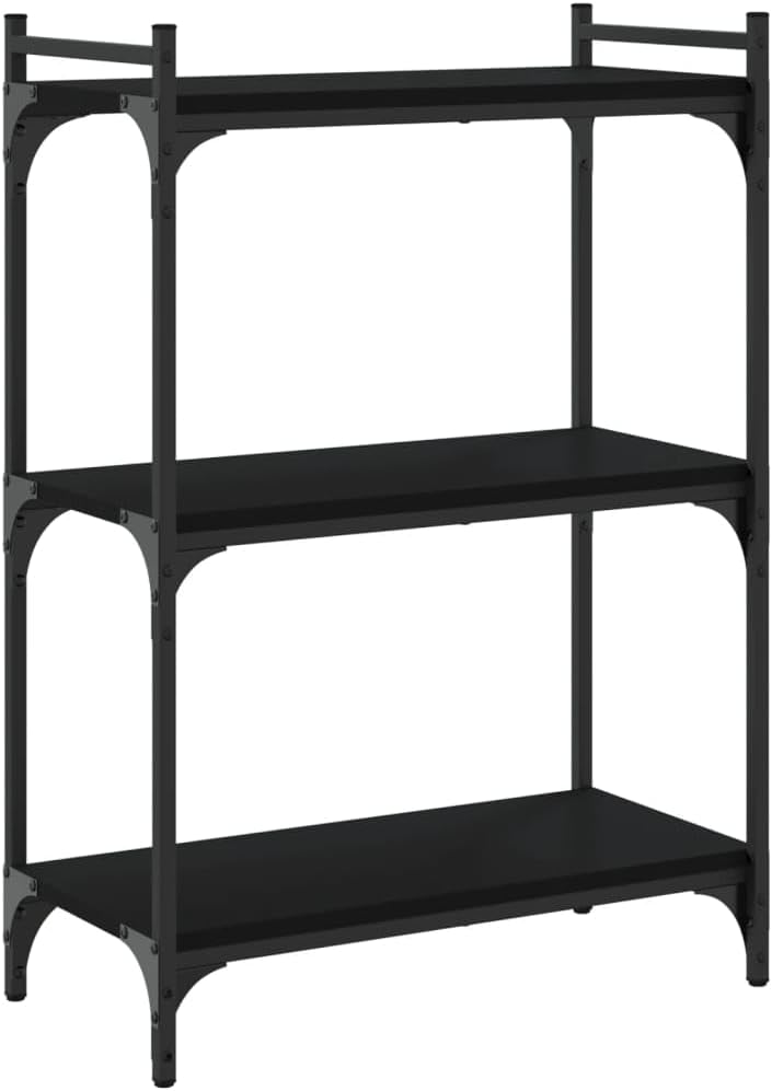 Industrial 3-Tier Bookcase, Black Engineered Wood & Metal Frame, 23.6' x 11.8' x 33.9' Storage Shelf for Living Room, Office, Bedroom Organization