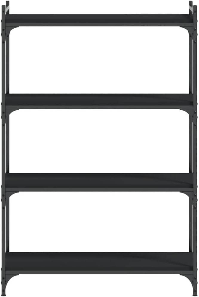4-Tier Industrial Bookcase, Black Engineered Wood & Metal Frame, Stable Storage Shelf for Living Room, Office, Bedroom, Adjustable Feet