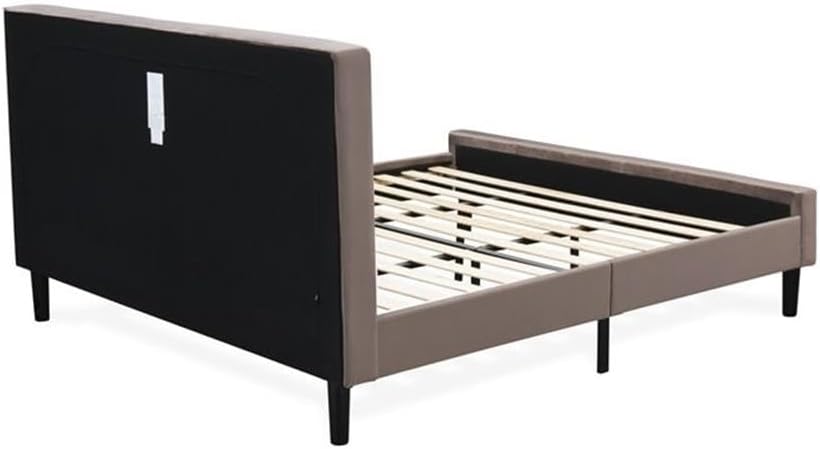 East West Furniture NL14K-2GO11 3 Piece King Size Bed Set - Button Tufted Modern Bed Frame - Brown Taupe Velvet Fabric Upholstered Headboard and a Black Finish Nightstand