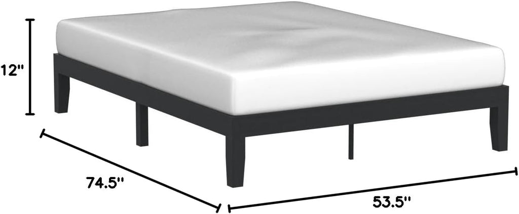 Mellow Naturalista Classic 12 Inch Solid Wood Platform Bed with Wooden Slats, Full, Black