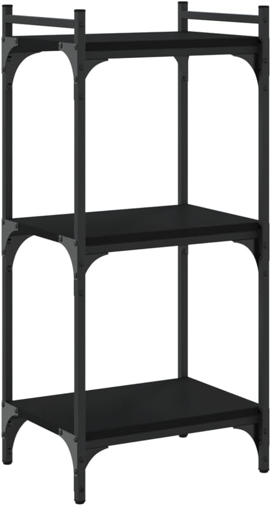 Black Engineered Wood Bookcase with Adjustable Shelves, Industrial Design, 33.9-Inch Tall, for Living Room, Home Office, and Bedroom Storage