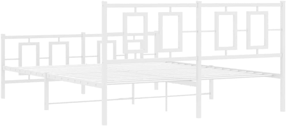White Powder-Coated Steel King Bed Frame, Rectangular Metal Platform for King Size Mattress, Modern Bedroom Furniture with Under-Bed Storage