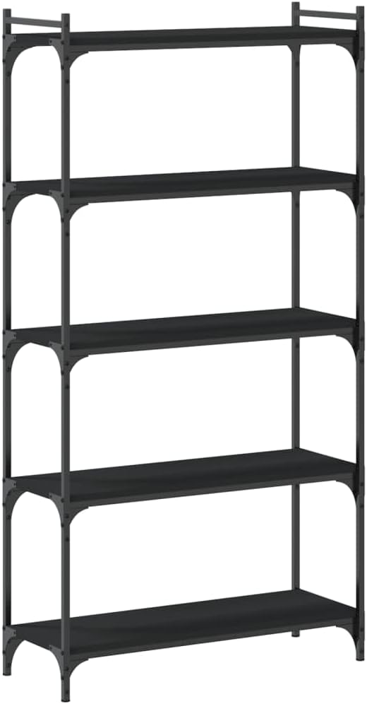 5-Tier Industrial Bookcase, Black Engineered Wood Bookshelf with Metal Frame, Adjustable Shelves for Living Room Office Storage, 31.5' Wide