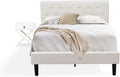 East West Furniture NL19F-1HA05 2 Piece Modern Bedroom Set - Full Size Button Tufted Bed - Linen white Velvet Fabric Upholstered Headboard and a Linen white Finish Nightstand