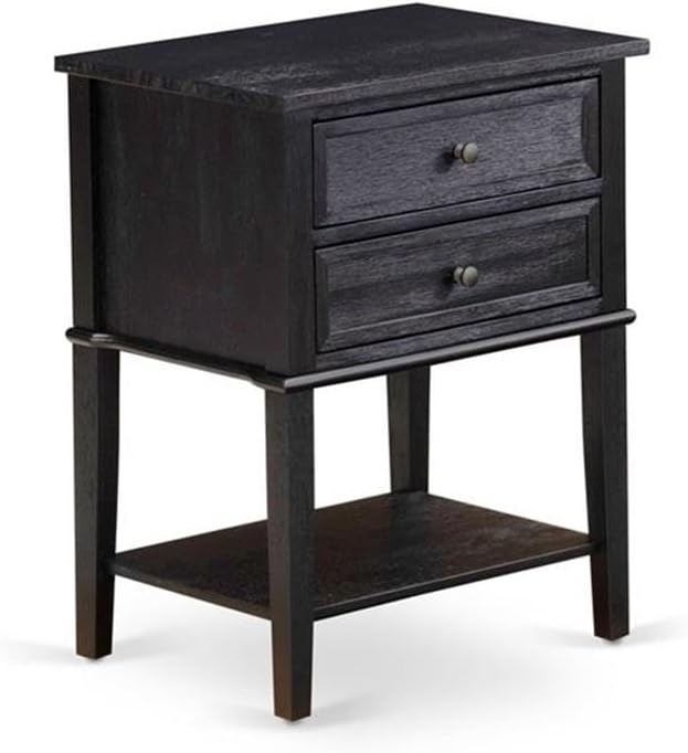 East West Furniture GB25K-1VL06 2-Piece Granbury King Bedroom Furniture set with Button Tufted King Bed and 1 Modern End Table - Dark Brown faux Leather, Wire Brushed Black Finish