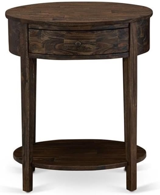 East West Furniture GB25F-1HI07 2-Piece Platform Full Size Bed Set with Button Tufted Upholstered Bed and a Distressed Jacobean Night Stand - Dark Brown faux Leather with Black Texture and Black Legs