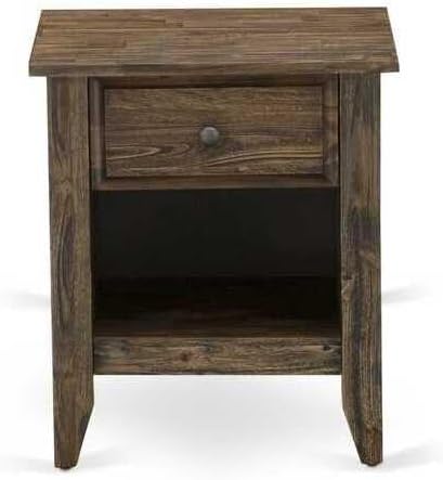 HomeStock Southwestern Sanctuary 2 Piece King Bedroom Set with Button Tufted Upholstered Bed and 1 Distressed Jacobean Nightstand Dark Brown Faux Leather with Black Texture and Black Legs