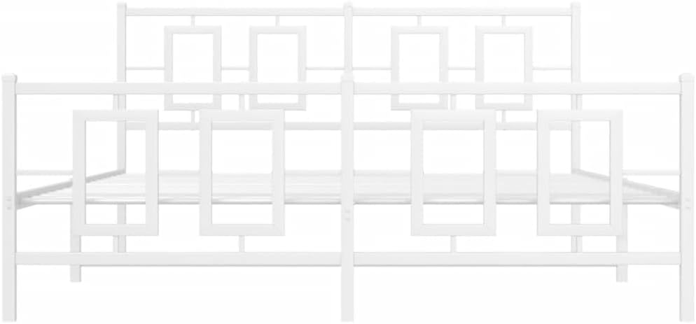 White Powder-Coated Steel King Bed Frame, Rectangular Metal Platform for King Size Mattress, Modern Bedroom Furniture with Under-Bed Storage