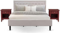 East West Furniture FN08K-2GA13 3-Piece Fannin Bedroom Set with 1 King Size Bed and 2 End Tables - Mist Beige Linen Fabric