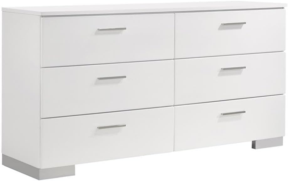 Pemberly Row 5-Piece Faux Leather Bedroom Set, Full Size, Glossy White Finish, Touch Lighting Headboard, Chrome Hardware, Felt-Lined Drawers, Includes Bed, Nightstand, Chest, Dresser, Mirror
