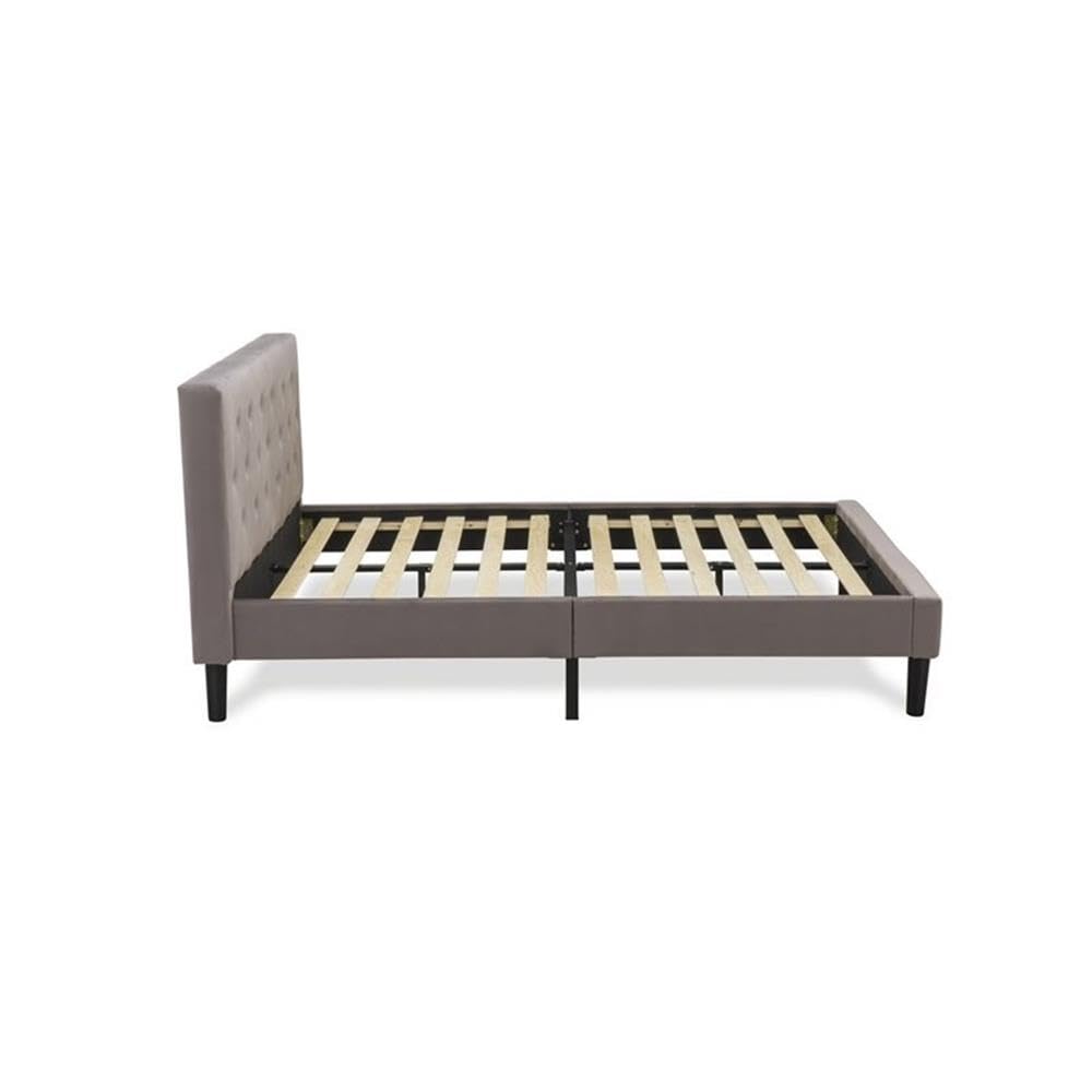 East West Furniture NL14F-1DE13 2 Piece Bed Set - Full Size Button Tufted Bed Frame - Brown Taupe Velvet Fabric Upholstered Headboard and a Burgundy Finish Nightstand