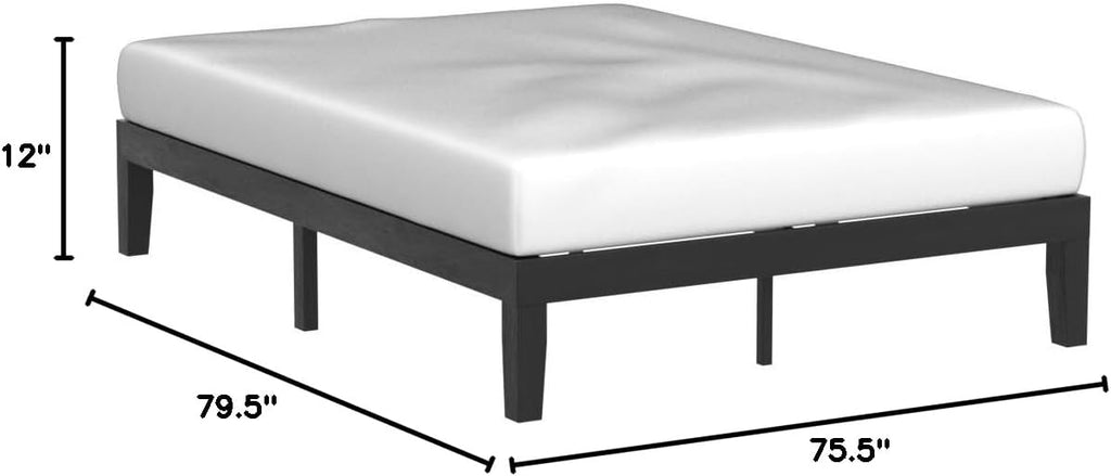 Mellow Naturalista Classic 12 Inch Solid Wood Platform Bed with Wooden Slats, King, Black
