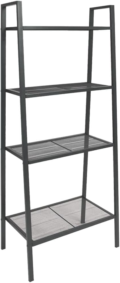 Anthracite Metal Bookcase, Large Rectangular Storage Shelves for Living Room, 4-Tier Industrial Ladder Book Case, Durable Steel Home Storage Organizer