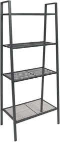 Anthracite Metal Bookcase, Large Rectangular Storage Shelves for Living Room, 4-Tier Industrial Ladder Book Case, Durable Steel Home Storage Organizer