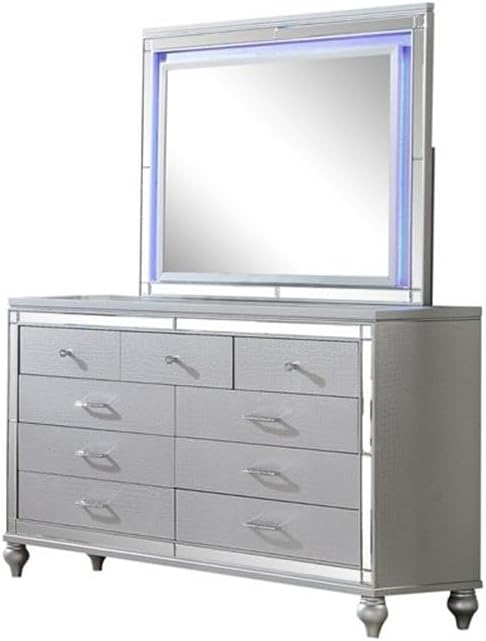Sterling Full 5 PC LED Bedroom Set Made with Wood in Silver Color