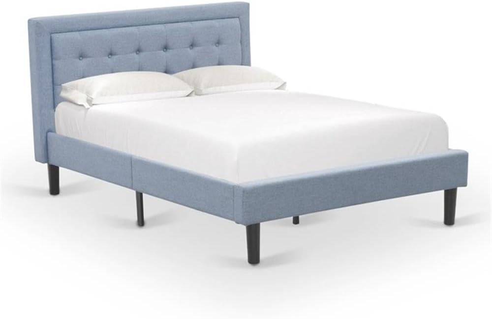 East West Furniture FN11F-1GA0C 2-Pc Platform Full Bedroom Set with 1 Full Bed Frame and a Night Stand - Reliable and Long Lasting Manufacturing - Denim Blue Linen Fabric
