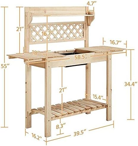 Prov Garden Potting Bench Table w/Sliding Tabletop Workstation w/Removable Sink Outside Patio Furniture Gardening Bench Gardening Table Curved Bench Small Porch Bench