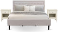 East West Furniture FN08K-2GA0C 3-Piece Platform King Size Bed Set with 1 King Size Bed Frame and 2 Mid Century Nightstands - Reliable and Durable Manufacturing - Mist Beige Linen Fabric