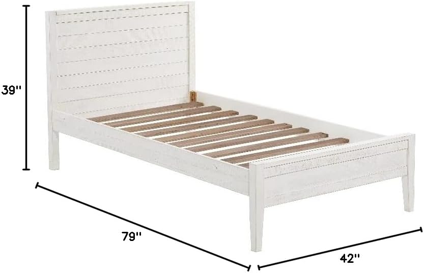 Alaterre Furniture Windsor Bed Frame with Headboard and Footboard - Solid Wood Twin Platform Bed Frame with Wood Slat Support - No Box Spring Needed, Easy Assembly (White Driftwood, Panel Headboard)