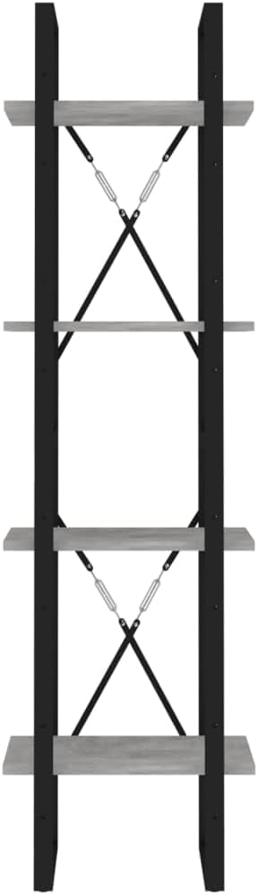 4-Tier Industrial Bookshelf, Modern Book Cabinet with Concrete Gray and Black Finish, Tall Storage Rack for Living Room, Home Office, Bedroom, 55.1 Inch Height