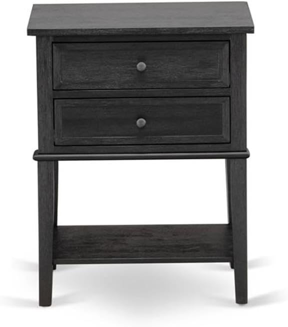 East West Furniture GB25K-1VL06 2-Piece Granbury King Bedroom Furniture set with Button Tufted King Bed and 1 Modern End Table - Dark Brown faux Leather, Wire Brushed Black Finish