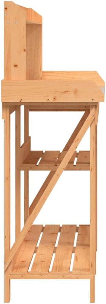 Potting Bench Work Station Potting Bench with Shelves Brown Solid Wood Fir,Wooden Planting Potting Bench Work Station with Hooks and Shelves