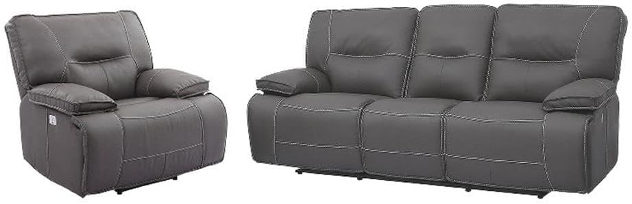 Pemberly Row Contemporary Power Reclining Sofa and Recliner Set, Haze Upholstery, 88' W Sofa and 42' W Chair, USB Charger, Wall-Hugger Design, Foam Cushioned Seating, Living Room Furniture