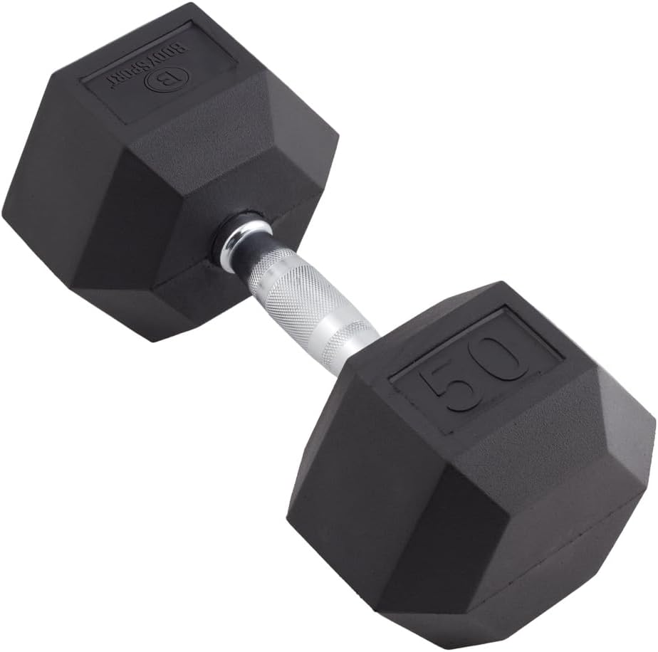 Body Sport Rubber Encased Hex Dumbbell Weight, Single – Dumbbells for Exercises – Strength Training Equipment – Home Gym Accessories – Weight Training