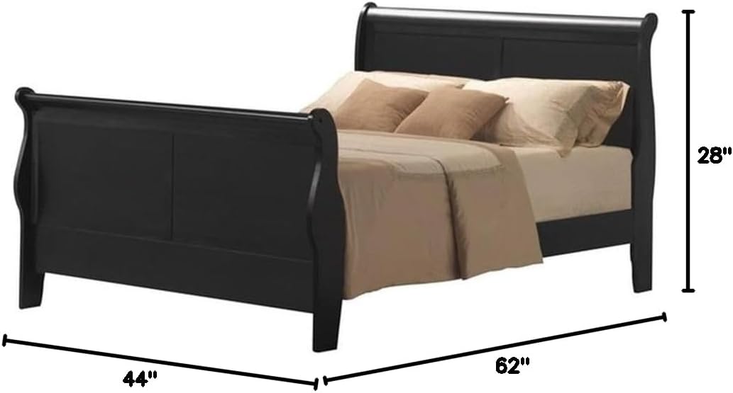 Acme Louis Philippe III Queen Wooden Sleigh Bed in Black