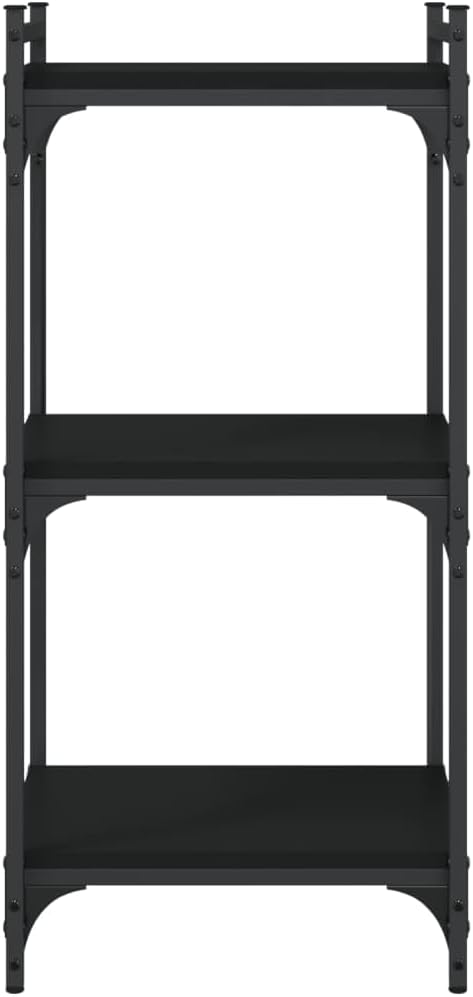Black Engineered Wood Bookcase with Adjustable Shelves, Industrial Design, 33.9-Inch Tall, for Living Room, Home Office, and Bedroom Storage