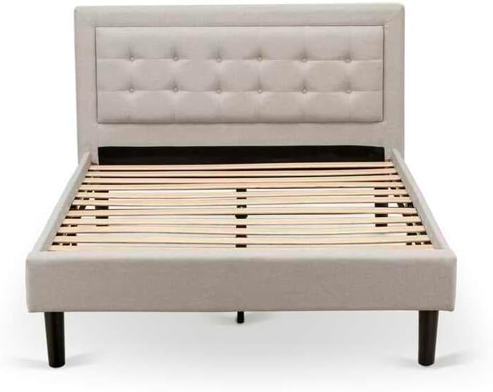 HomeStock Rustic Recluse 2 Piece Bedroom Set with Mist Beige Linen Fabric Headboard and Black Leg Finish Nightstand with USB Outlets White/Full