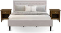 East West Furniture FN08K-2GA08 3-Piece Fannin King Bedroom Set with 1 King Bed Frame and 2 Night Stands for Bedrooms - Reliable and Sturdy Manufacturing - Mist Beige Linen Fabric